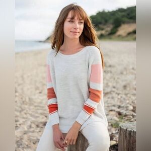 Mersea Sweater One Size Camden Striped Traveler Sea Salt Coral Rose Button Back